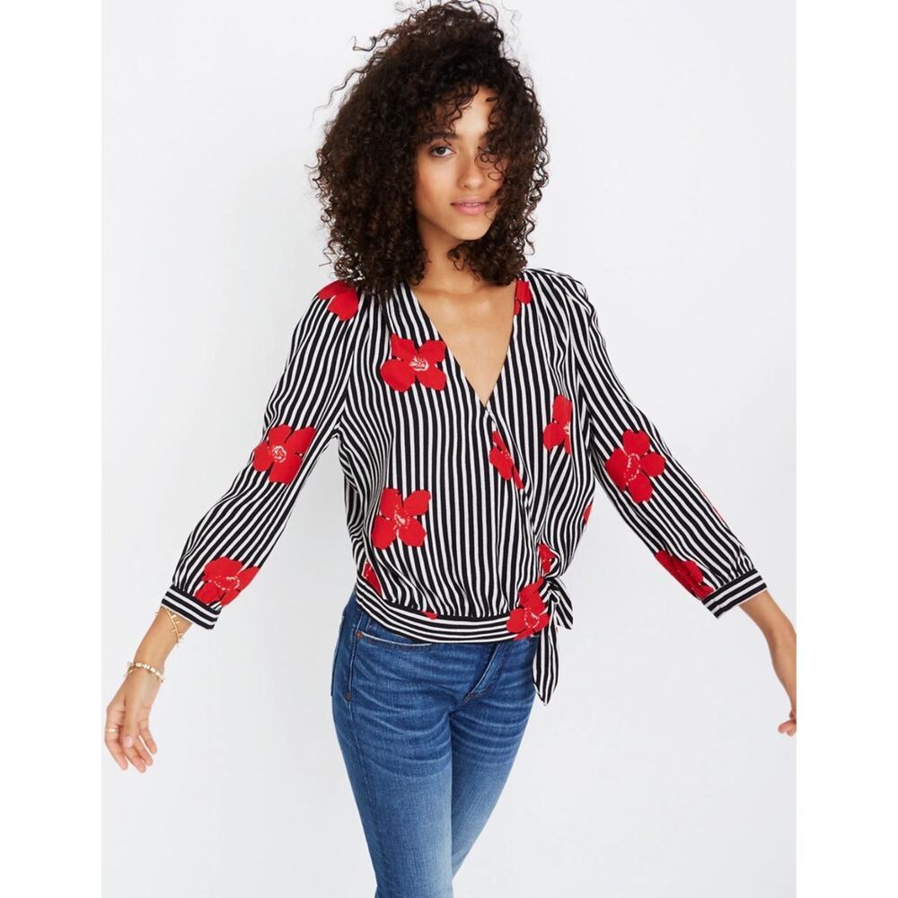 Madewell Striped Wrap Top with Orchids